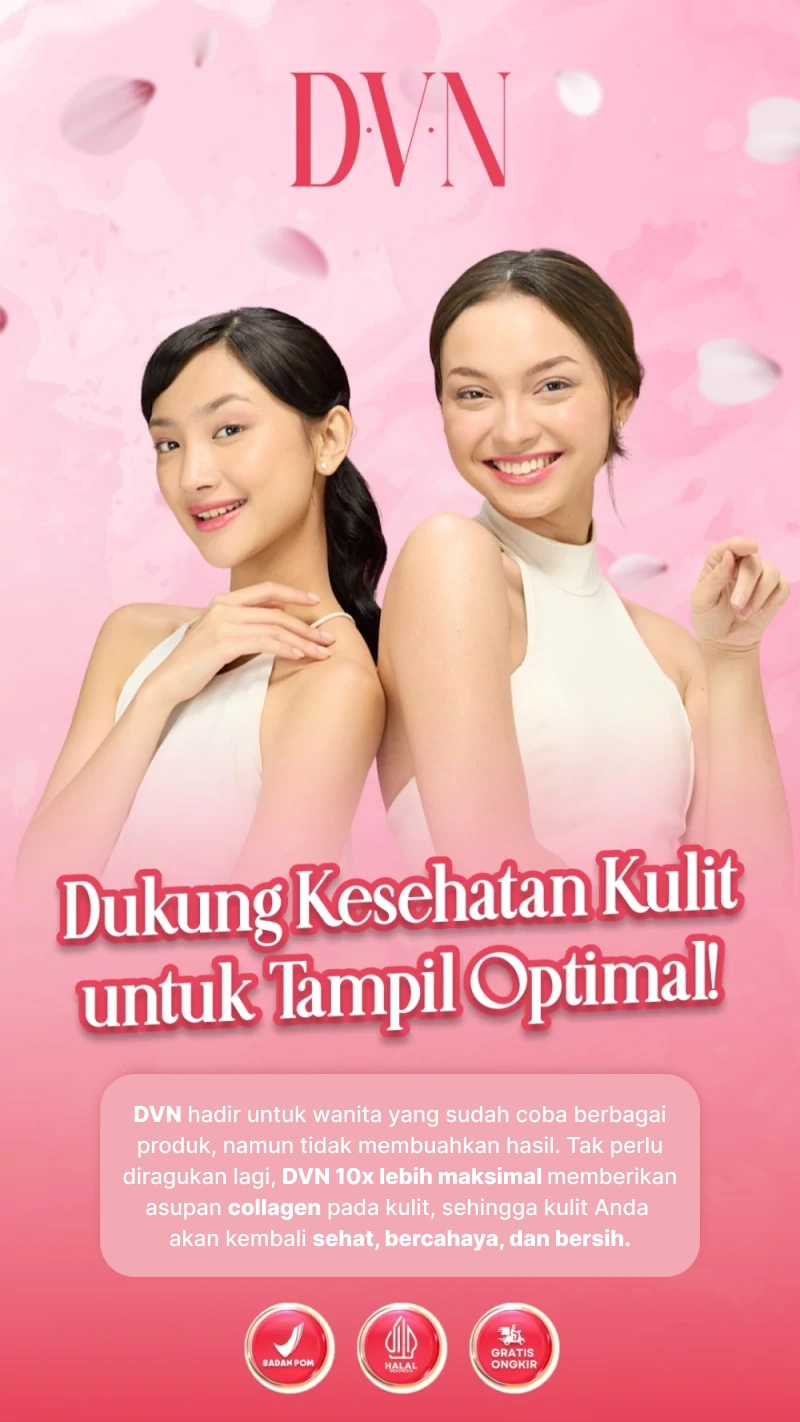 produk DVN collagen dengan ekstrak pomegranate untuk membantu mencerahkan kulit dan mengurangi jerawat